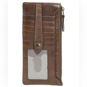 New Frye Dark Brown Leather Melissa Snap Slim Card Holder Wallet